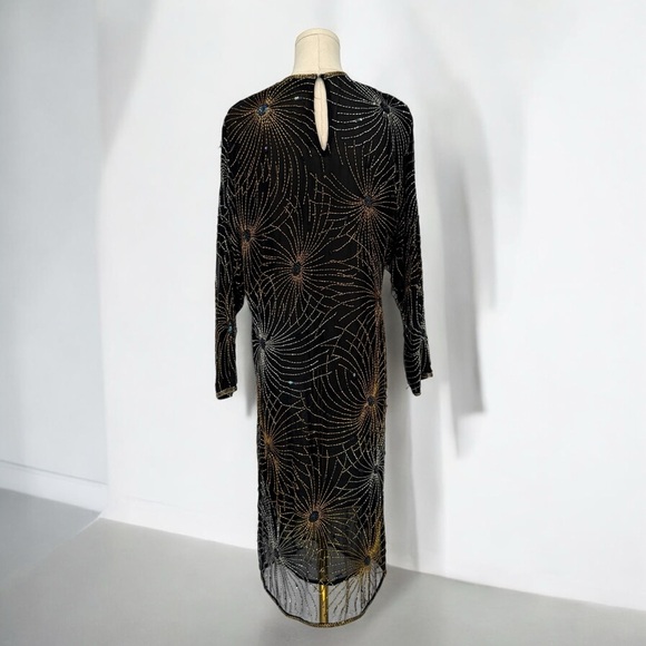 Vintage 1970s Halston III Iconic Fireworks Beaded Silk Chiffon Midi Dress S - Picture 2 of 8